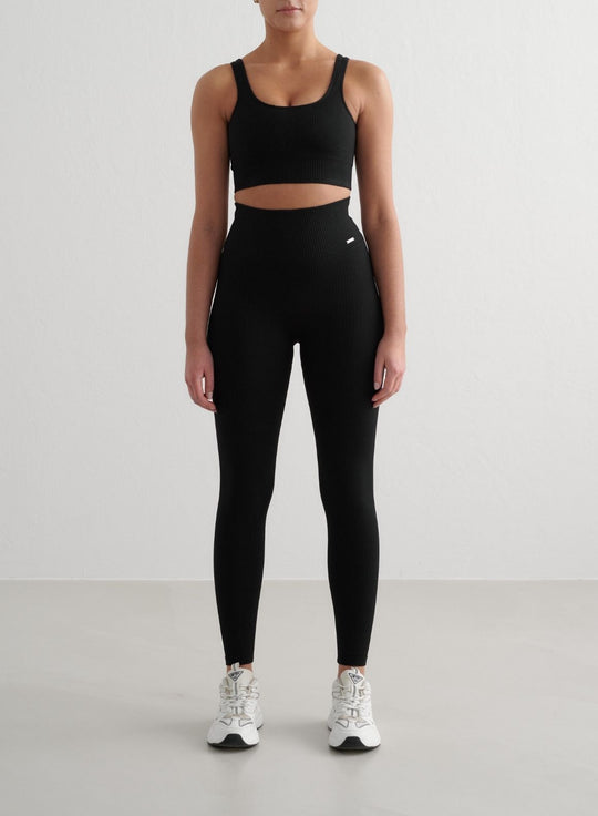 Black Ribbed Seamless Tights